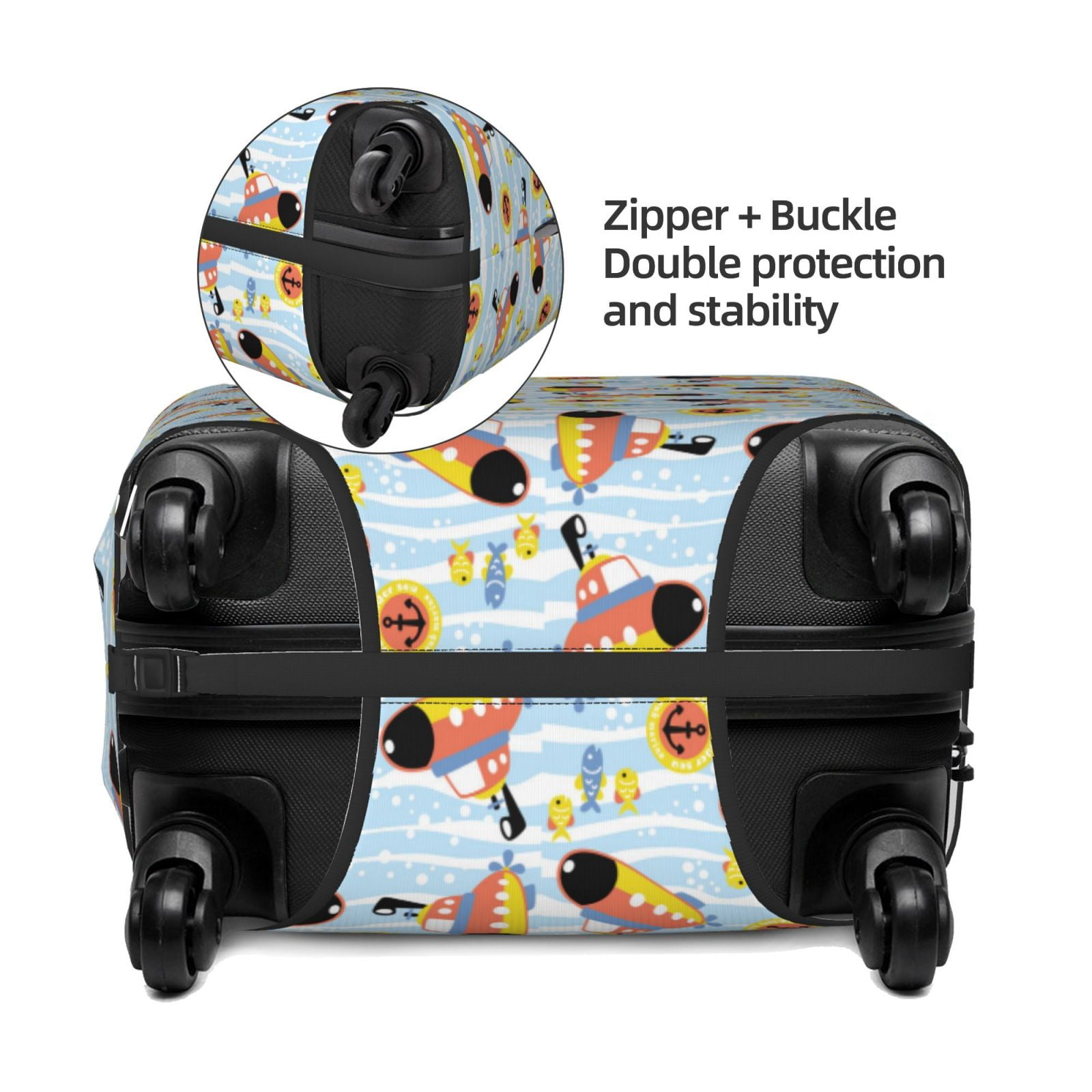 Hirioo Submarine With Fishes Undersea for Elasticity Suitcase Cover (No luggage Included) Durable Luggage Protector Fits 18-32 Inch Luggage-Small