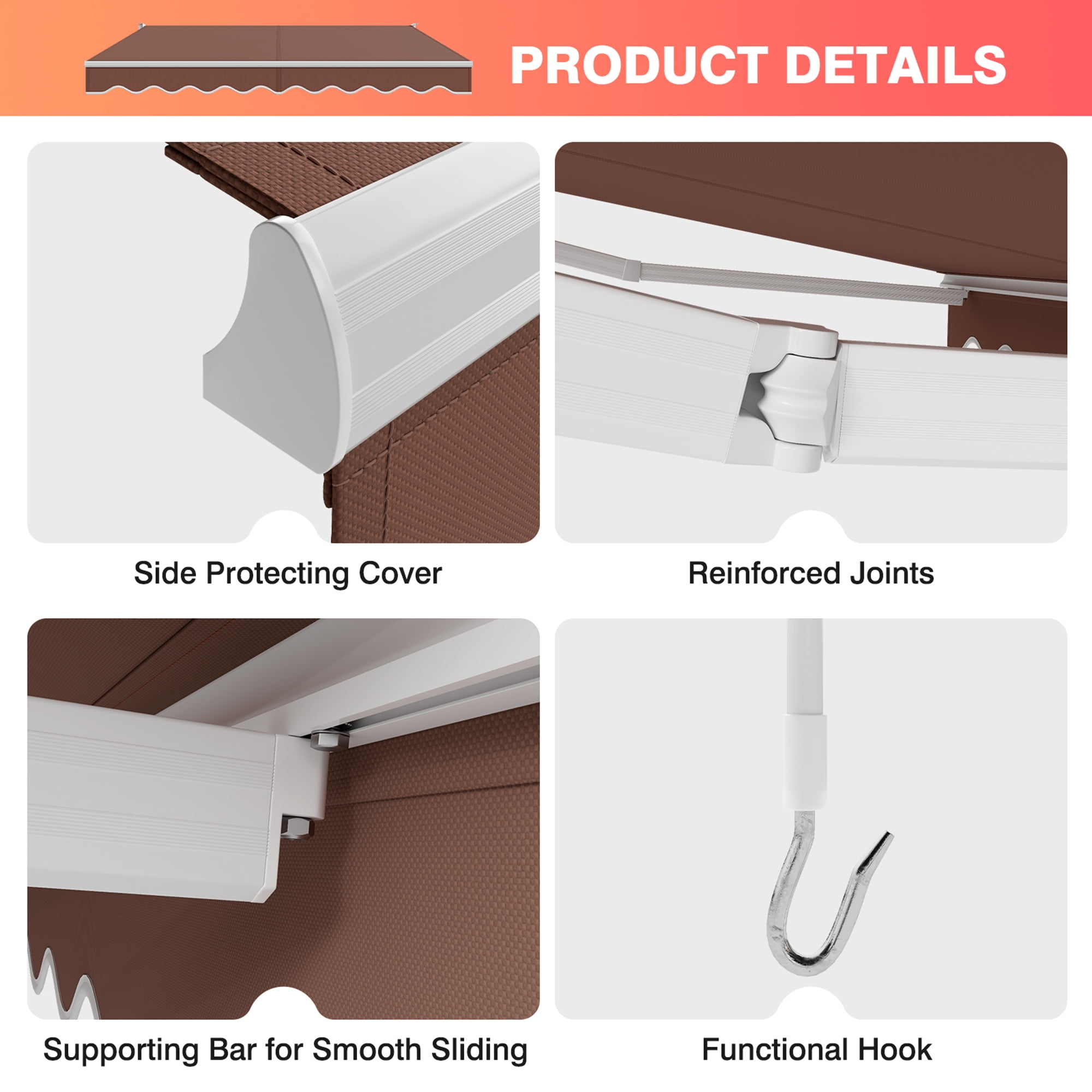 Gymax Fashion 8' x 6.6' Patio Retractable Awning Sunshade Shelter w/Manual Crank Handle Coffee