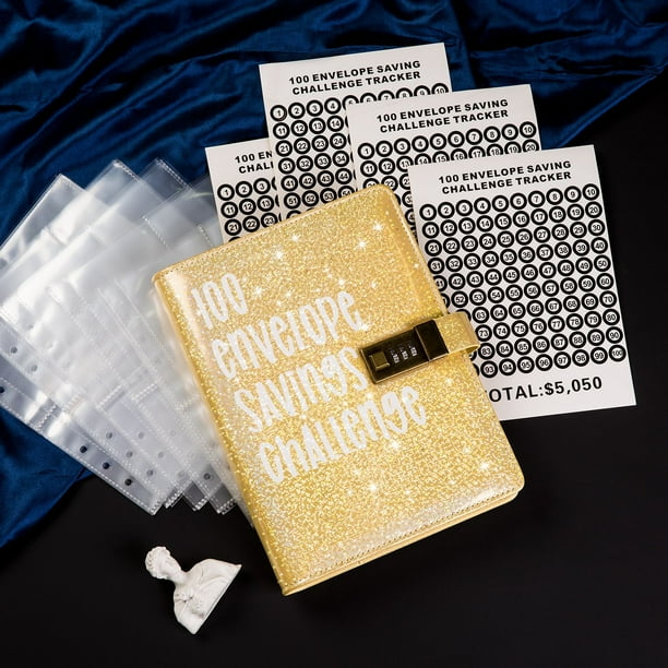 100EnvelopeChallenge Libro de ahorro de dinero con sobres de hojas sueltas de macarrones de colores mágicos para parejas