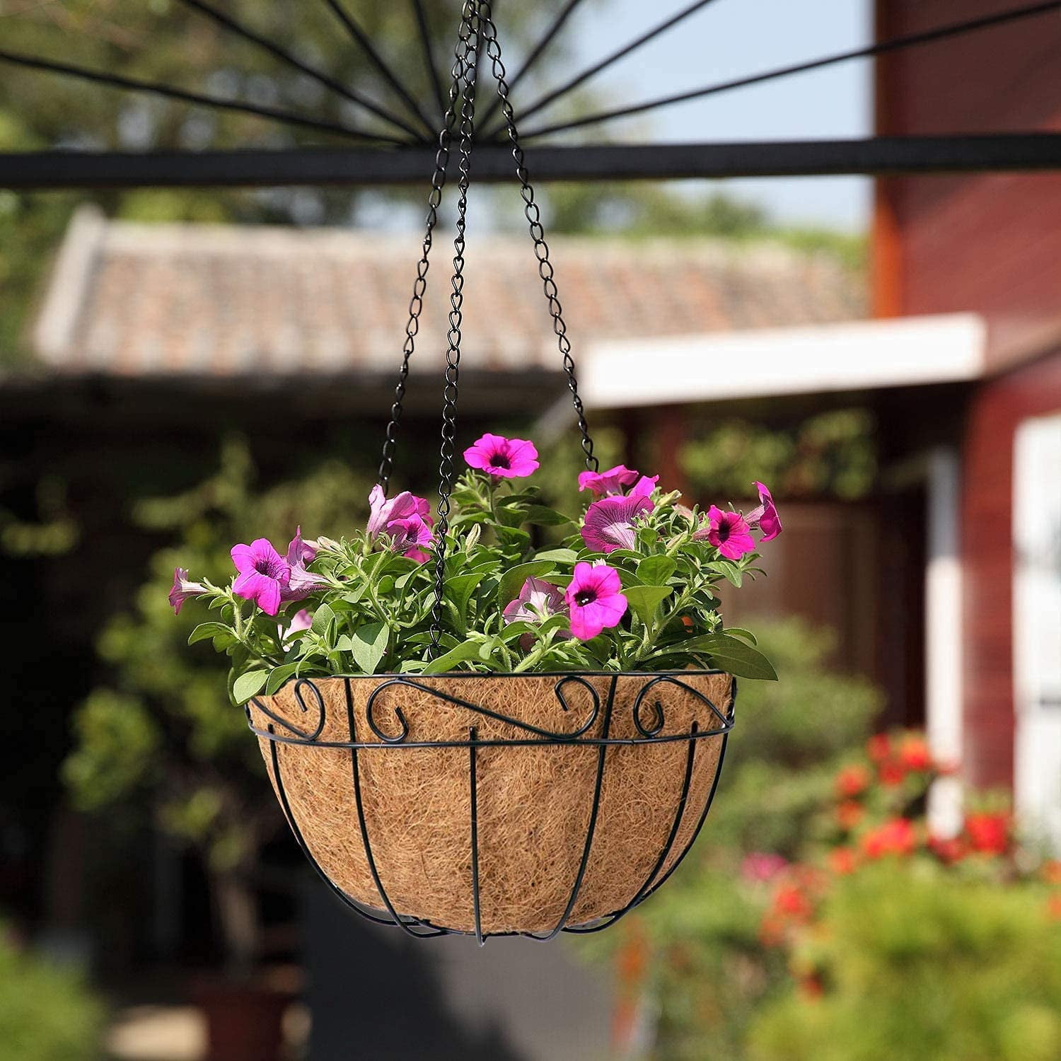 Ashman Online, Metal Hanging Planter Basket, Indoor Outdoor Watering Hanging Baskets, Black Color, (2Pack)