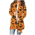 thumbnail image 2 of POINTERTECK Cardigan à Imprimé Floral Décontracté pour Femmes, Longueur Moyenne, Orange m, 2 of 6