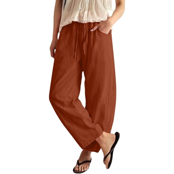 Linen Pants Women Petite Linen Pants for Women Wide Leg Sweatpant Summer Casual Lightweight Breathable Trousers with Pockets