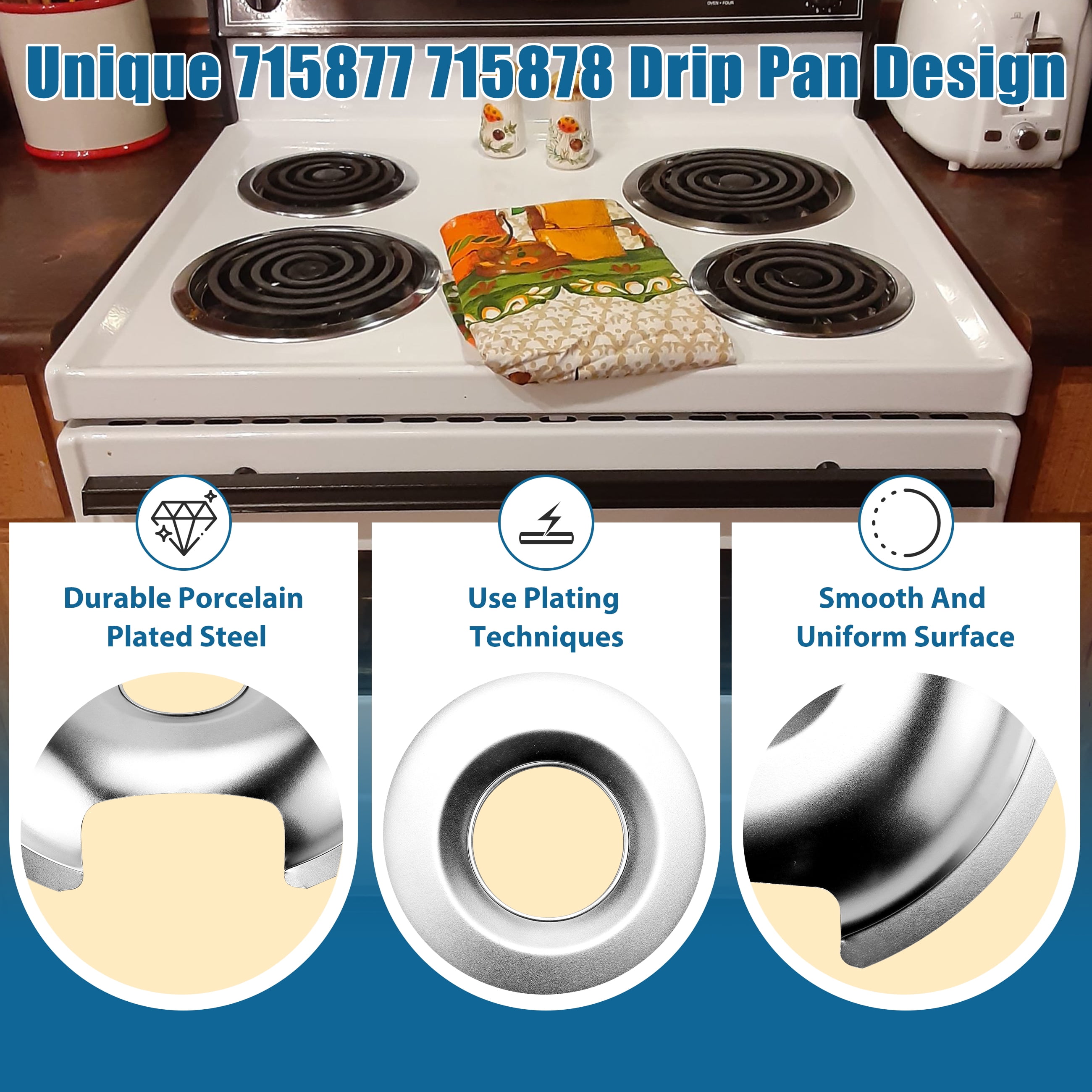 Beaquicy 715877 and 715878 Replacement Range Cooktop Drip Pans for Electric Surface Burner