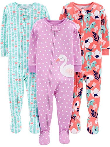 Pack of 3 Simple Joys by Carters Baby Girls 3-Pack Snug Fit Footed Cotton Pajamas 