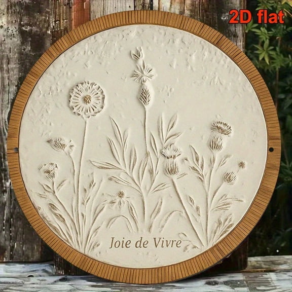 HELLOYOUNG Vintage French Country Round Aluminum Sign Farmhouse Flower Wall Decor 8 Inch Rustic Garden Metal Art for Indoor Outdoor Home Kitchen Bar Decoration