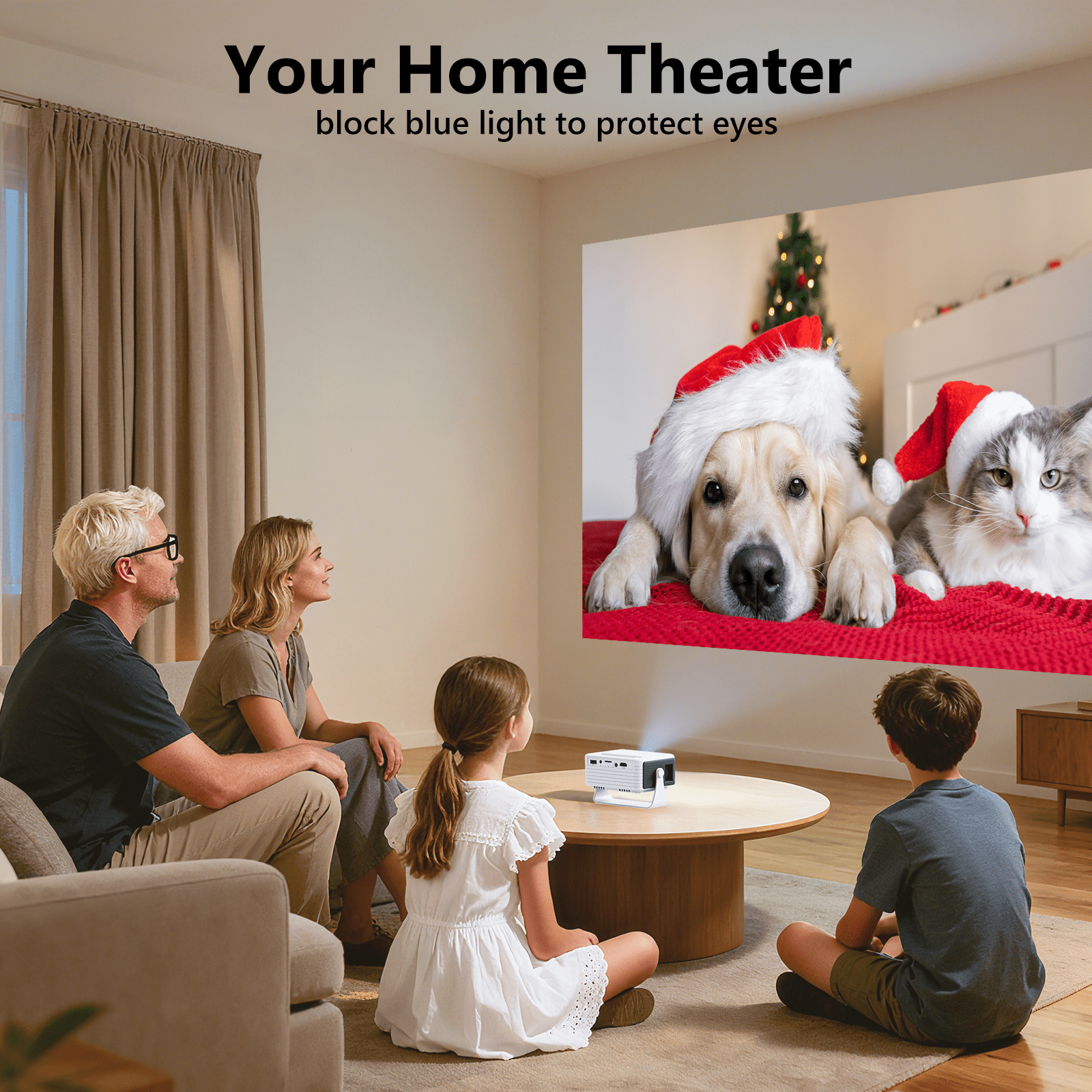 CocoBear Mini Projector 720P HD Portable Projector, 4000 Lumens LED, WiFi Bluetooth 5.1, 30–120" Screen, HDMI USB AV Compatible, Home Theater Outdoor Movie Projector, Black