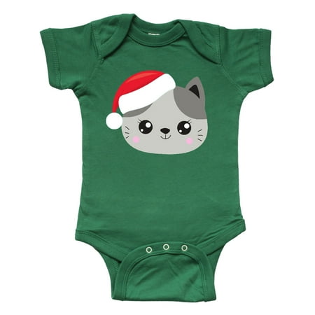 

Inktastic Christmas Cat Cat With Santa Hat Gray Cat Gift Baby Boy or Baby Girl Bodysuit