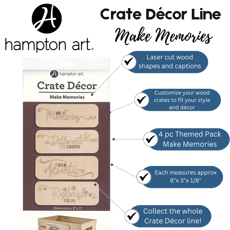 Hampton Art - Crate Dcor, Make Memories 8x3, 4pc, Unfinished Wood  Cutouts, Wood Cutouts for Crafts, Wood Shapes for Crafts, Wood Cut Outs,  Wooden