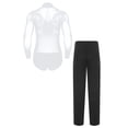 thumbnail image 2 of TiaoBug Latin Modern Ballroom Dance Outfit for Men Shiny Long Sleeves Deep V Neck Latin Leotard with Black Trousers White M, 2 of 7