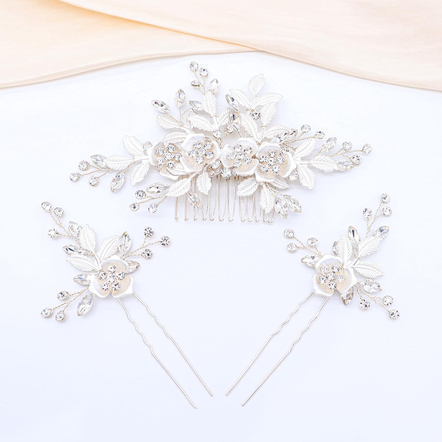 20 Pcs Floral Hair Side Combs and Pins Set Bridal Wedding Headpieces Floral Pearl and Crystal Bridal Hair Clip • Silver or Gold  main image 2