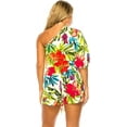 thumbnail image 2 of Off White Nectarine Small Size Women Summer Romper Tie Waist Short Jumpsuit Dresses, 3/4 Long One Shoulder with Pockets, 2 of 5