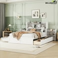 thumbnail image 2 of Bellemave Full Size Platform Bed with Bookcase Headboard, Pull-out Shelves and Charging Ports Storage Bed with Trundle and Drawers Wooden Storage Bed Frame for Teens, Adults (White), 2 of 12