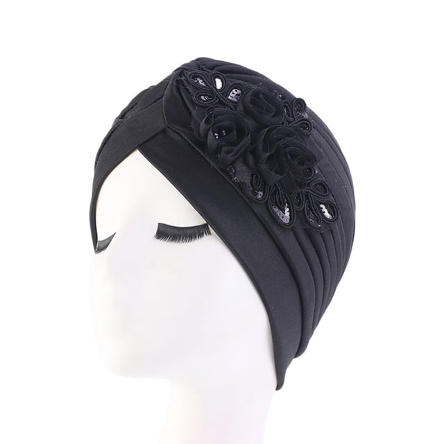 Visland Femmes Chapeau Bonne Extensible Coupe-Vent Résistant à la Déchirure Anti-Rétrécir Bordless Chaud Paillettes Garniture Fleur Tous Match Turban Chapeau Accessoire
