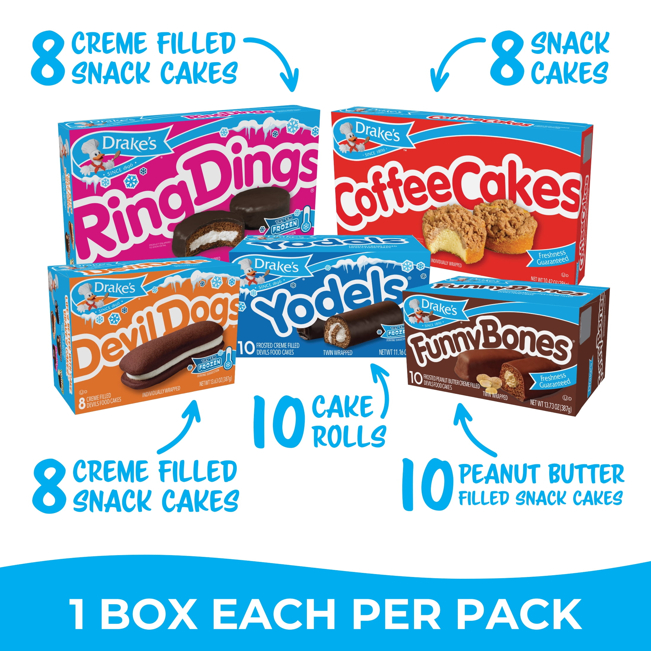 Drake's Variety Pack, Yodels, Ring Dings, Devil Dogs, Funny Bones