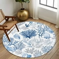 thumbnail image 3 of Navy Blue Coral Round Rugs 5ft, Summer Beach Coastal Ocean Nautical Non Slip Washable Rug Runner, Low Pile Indoor Floor Carpet Mat Bathroom Rugs for Living Room, Bedroom, Kids Room, 3 of 9