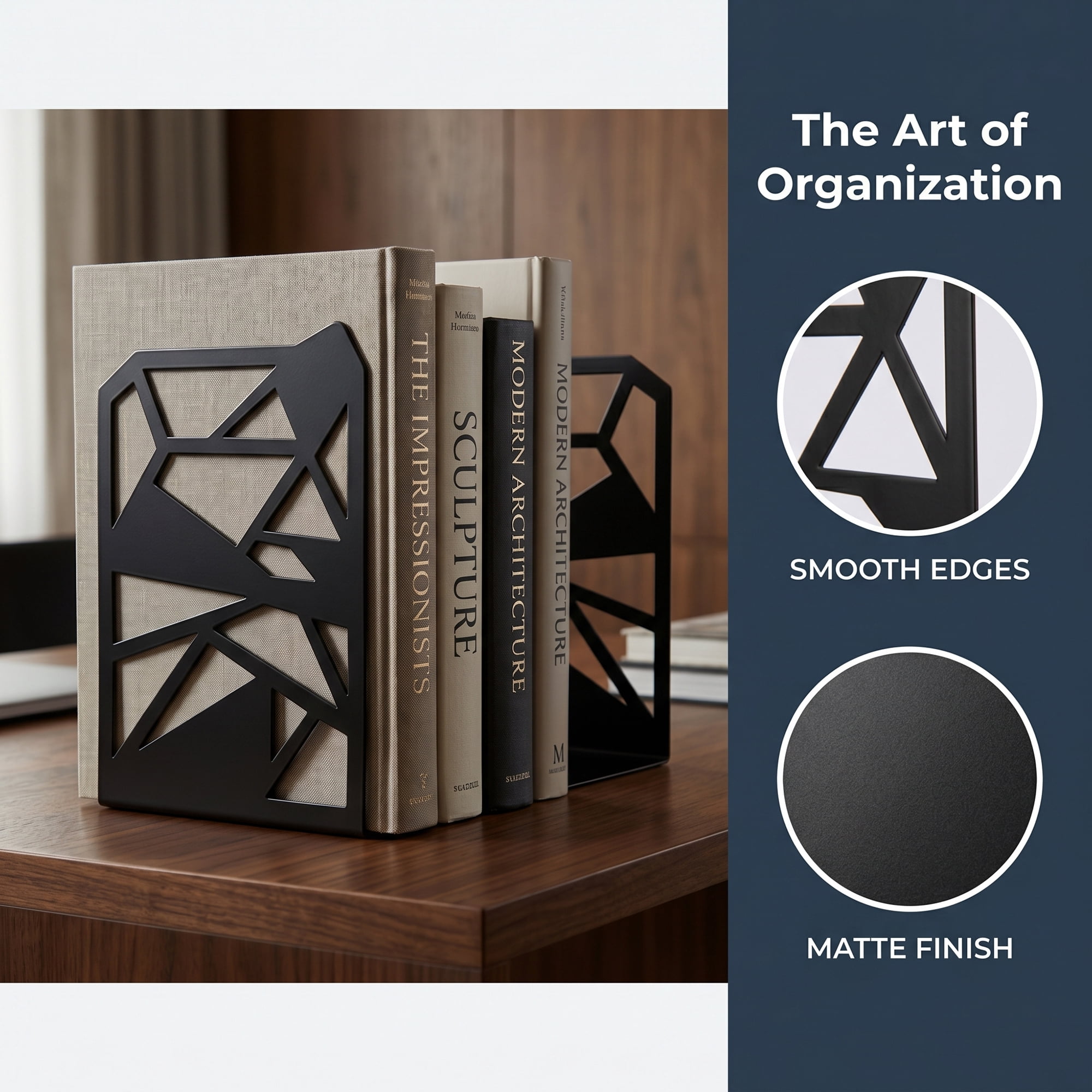 Unique Bargains Geometric Metal Bookends Decorative Book Ends for Shelves Black 4.7"x4.7"x6.5"