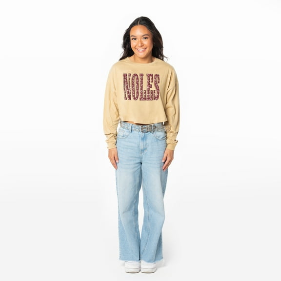 Women's ZooZatz Gold Florida State Seminoles Cropped Long Sleeve T-Shirt