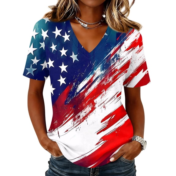 Dweltoz 250th Anniversary Tshirts for Women 1776-2026 4th July Patriotic Tops V-Neck Short-Sleeved Usa Flag Independence Day Tee,White 2XL