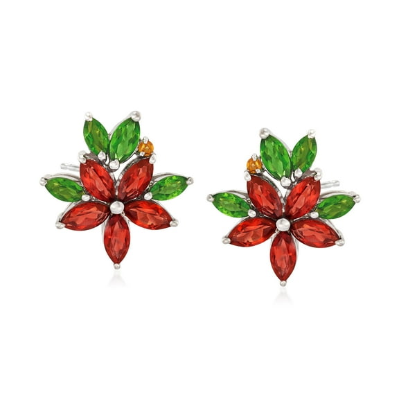 Ross-Simons 2.52 ct. t.w. Multi-Stone Flower Earrings in Sterling Silver, Women's, Adult