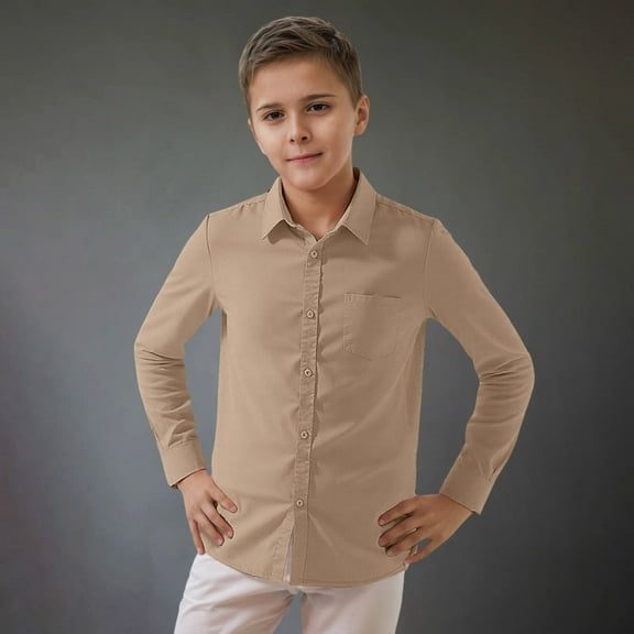 Huanglei Child Boys Girls Shirt Solid Long Sleeve Toddler Kids Gentleman Lapel Button Tops