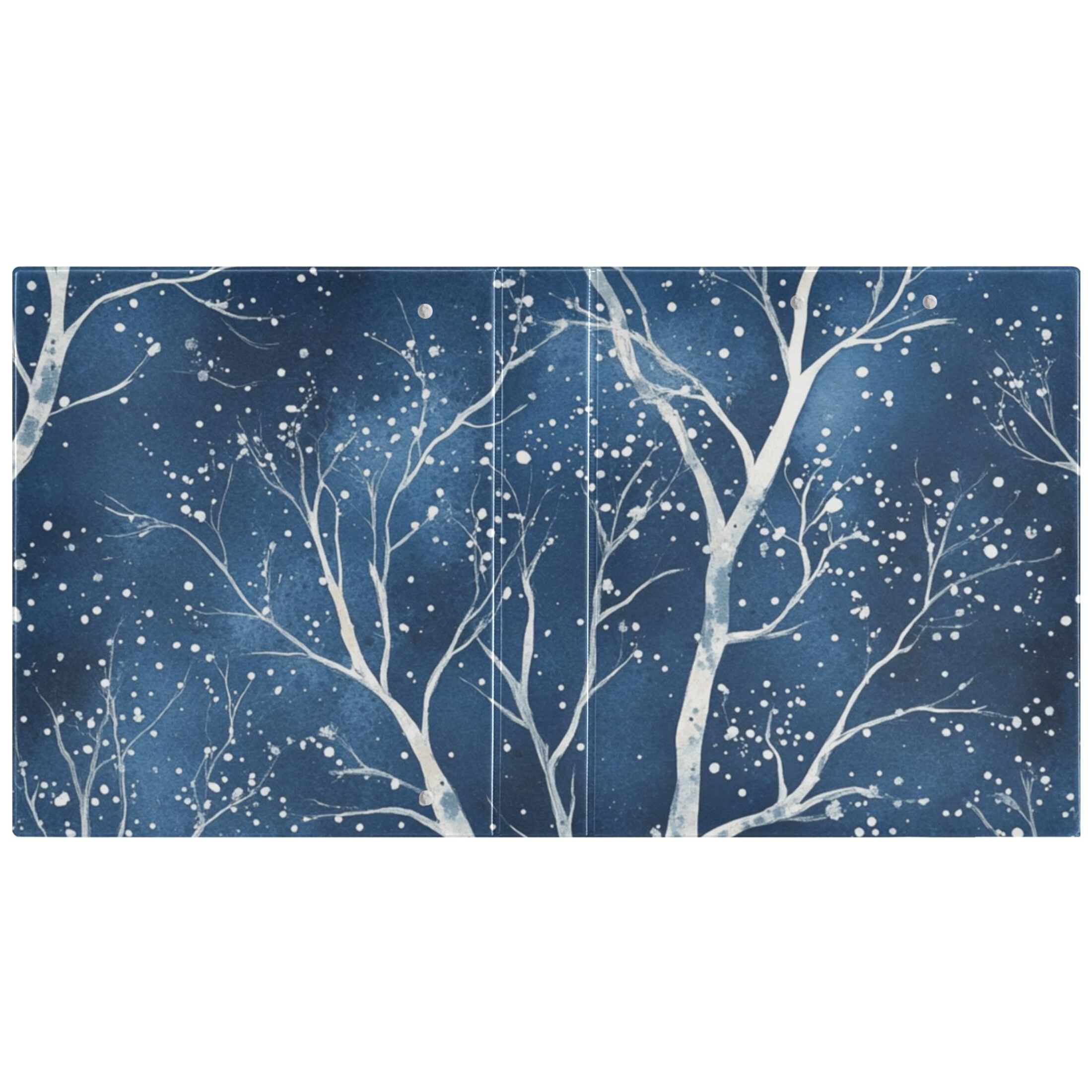 White Trees Winter 3 Ring Binders 1.5 inch Hardcover File Folders with Interior Pockets A4 Size Organizer for School Office Hospital