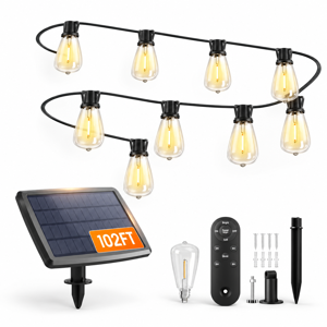 102ft(96+6) Solar String Lights Outdoor With Remote Last 30+ Hrs