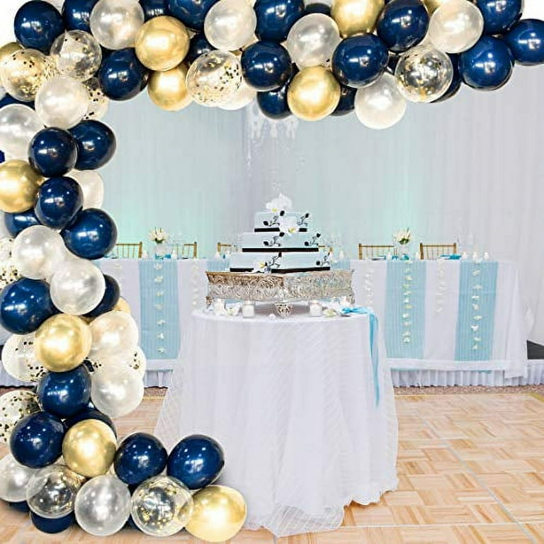 Navy Blue Balloons 121 Pcs Garland Kit & Confetti Balloons,metallic  Gold,white Latex Balloon,tying Tools,decorating Strip,points  Stickers,flower Clips