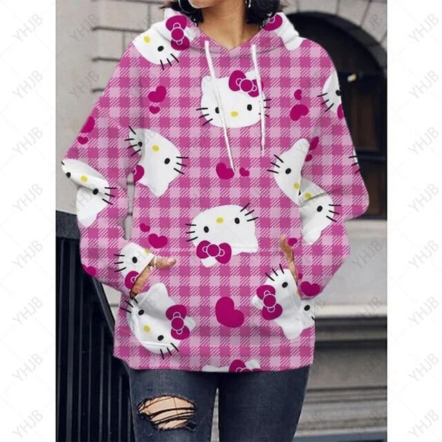 Chandail à Capuchon pour Femmes T-Shirt à Imprimé Hello Kitty Automne Mode à Capuche Chandail Décontracté Moderne 2023 Aguichant Chandail à Capuchon à Imprimé Léopard