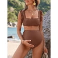 thumbnail image 4 of BadPiggies Maternity Swimsuit Two Piece Square Neck Padded Bathing Suit Pregnancy Swimwear Beach Wear (M, Coffee), 4 of 8