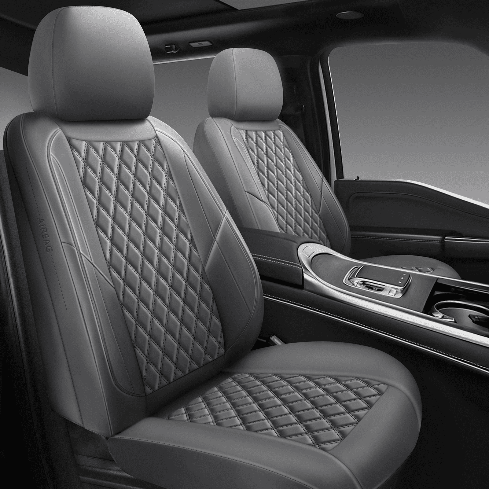 NS YOLO Premium Leather Car Seat Covers Front, Universal Fit for Cars, Trucks & SUVs, Waterproof Car Seat Cushion, Front Seat Protector, Gray