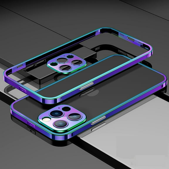 Nalacover Metal Frame Bumper Case for iPhone 14 Pro, Armor Soft Sponge Inner Shockproof Anti-Drop Stainless Steel Bumper Frame with Metal Lens Protection Buckle Design (No Back Panel), Purple