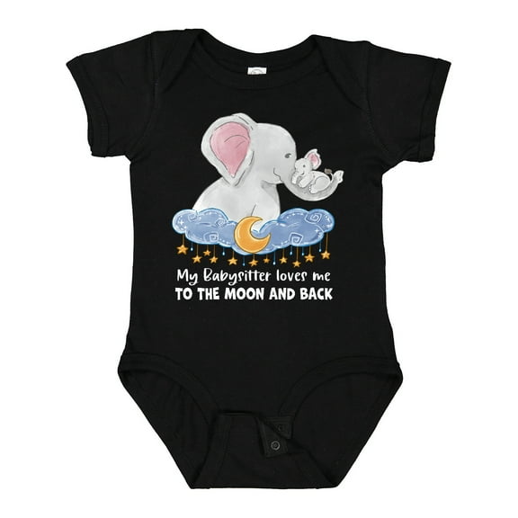 Inktastic My Babysitter Loves Me to the Moon and Back Elephant Family Boys or Girls Baby Bodysuit