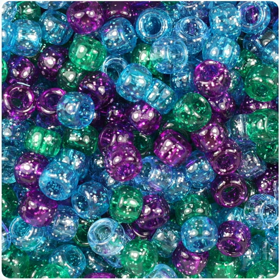 BeadTin Cool Mix Sparkle 9mm Barrel Pony Beads (500pc)