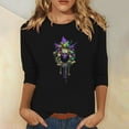 thumbnail image 2 of Jinhomg Women's Novelty Holiday Tee Tops Trendy Carnival Themed Mask Print Shirt Casual Loose 3/4 Sleeve Mardi Gras Tunics Ladies Parade T Shirts Black L, 2 of 6