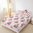 thumbnail image 4 of Homewish 4-Piece King Sheet Set, Xmas Bowknot Green Pink Bedding, 4 of 7