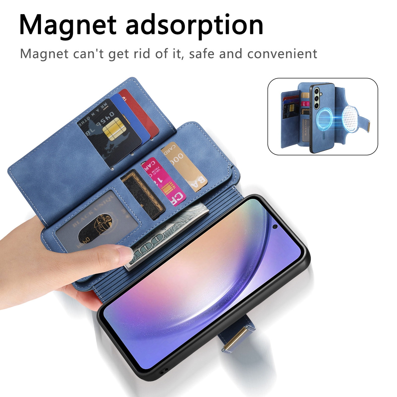 TECH CIRCLE for Moto G Power 5G (2024) Phone Case 6.7", Magnetic Back Cover with Removable Flip Wallet Case, with Card Slots/Pocket/Ring Holder Grip, Compatible with MagSafe, PU Leather Case, Blue