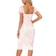 thumbnail image 3 of Vestido midi ajustado de cuello cuadrado y manga corta impresa para mujer INSPIRE CHIC XS Rosa claro, 3 of 6