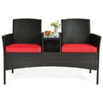 thumbnail image 1 of Patiojoy Outdoor Patio Rattan Wicker Conversation Set Loveseat Sofa with Coffee Table Patented Red, 1 of 6