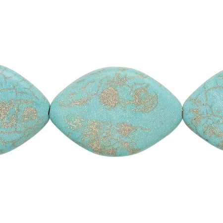 

1 PC-Bead magnesite (dyed / stabilized) blue-green 28x20mm-29x20mm twisted flat marquise C grade Mohs hardness 3-1/2 to 4. Sold per 15-inch stran