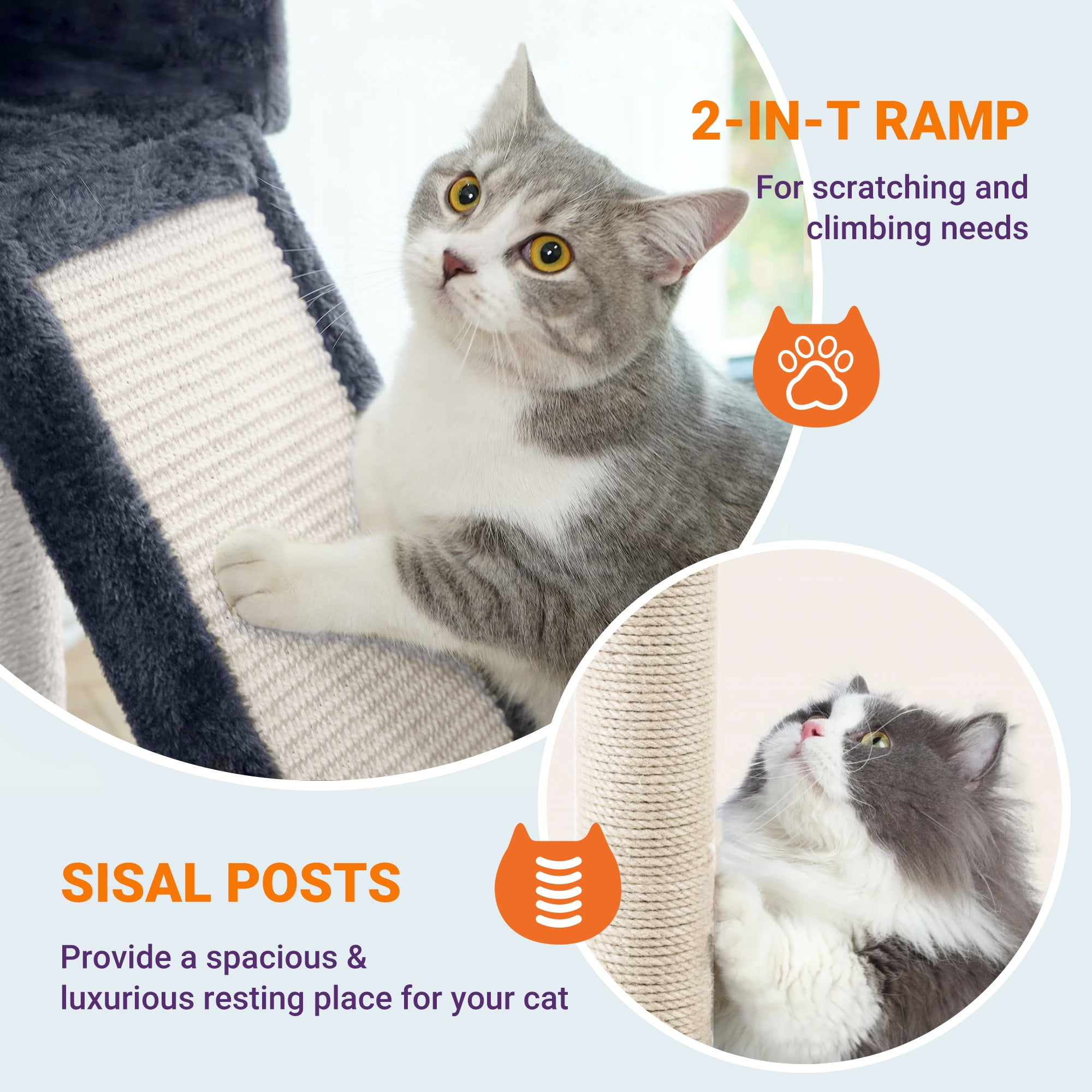Allewie 81 Inches Multi-Level Tall Cat Tree for Large Cat, Cat Climbing Tree with Cat Condo and Hammock, Scratching Post, Wide Base, Blue
