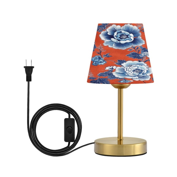 Wobogo Navy Blue Porcelain Flower Pattern Table Lamps Three-channel Adjustable Lighted Antique Brass Metal Base Simple Modern Style for Bedroom Nightstands Living Room and Office
