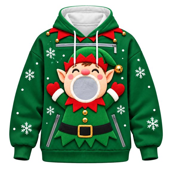 FUYUDY Pet Carrier Hoodie Christmas Graphic Print Sweatshirt Oversized Long Sleeve Pullover With Zipper Pockets For Cat