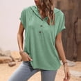 thumbnail image 5 of Shirts for Women Summer Loose Hooded Button T Shirt Short Sleeve Soft Color Cotton Knitted Casual Hoodie Top L Size Spring Summer Womens Tops, 5 of 6