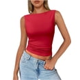 thumbnail image 2 of Lumtrix Boat Neck Tank Tops For Women Seamless Shirts Cute Casual Basic Sim Fitted Summer Going Out Crop Tops Red XL, 2 of 6