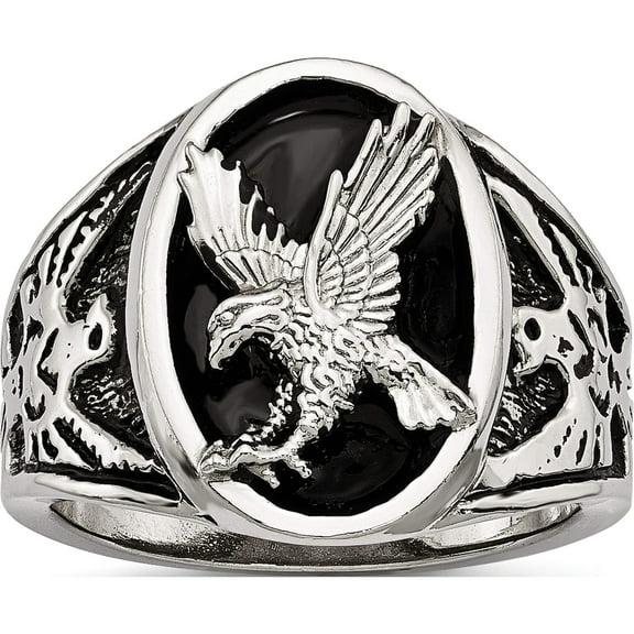 Stainless Steel Polished And Textured Enameled Eagle Ring (Size 9) Made In China sr595-9