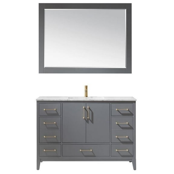 Sutton 48" Carrara White Marble Countertop Single Vanity w/Mirror Gray