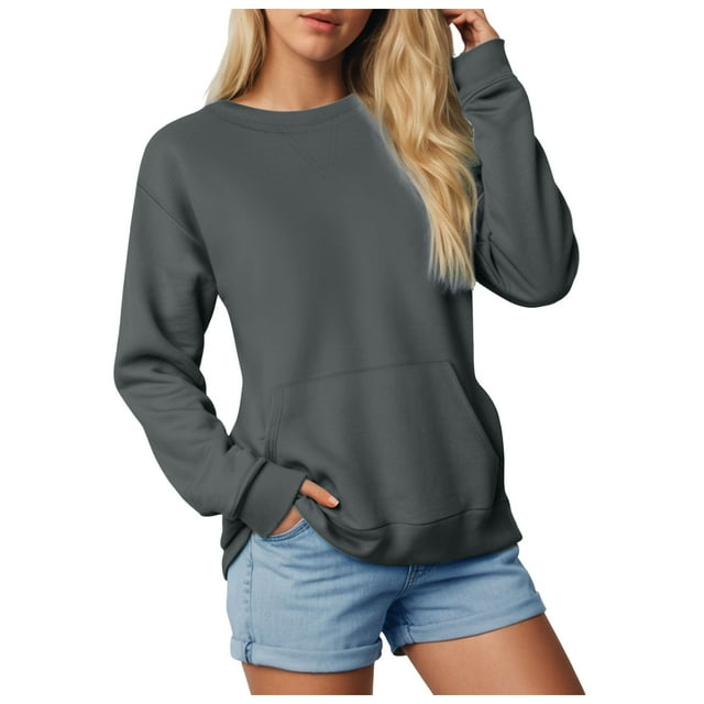 Splozh Chandails pour Femmes Chandails de Noël Manches Longues Chemises pour Femmes Décontractées Grande Taille Col Rond Chandail chandail Automne Tendance Chandail Vêtements d'Hiver Gris Foncé,m