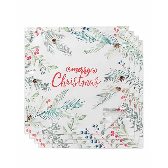 Christmas Cloth Napkins Set of 4, Xmas Botanical Snowflake Pine Cones Washable Reusable Dinner Cocktail Napkin for Kitchen Party Wedding Banquet Holiday Baby Shower Table Decor
