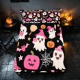 thumbnail image 3 of Homewish Cute Pink Witch Ghost Bed Sheets for Girls, Halloween Print Full Size Sheets, Black Pink Orange, 4pcs (1 Flat Sheet, 1 Fitted Sheet and 2 Pillowcases), 3 of 4