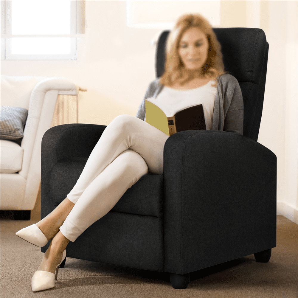 Yaheetech Modern Fabric Upholstered Recliner Chair with Pocket Spring for Home,Black